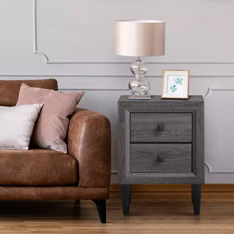 Comodino Costway con 2 cassetti, multifunzionale, in stile retrò, grigio, completamente assemblato