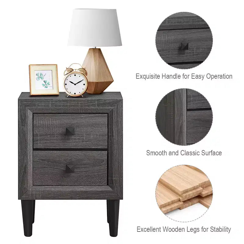 Comodino Costway con 2 cassetti, multifunzionale, in stile retrò, grigio, completamente assemblato
