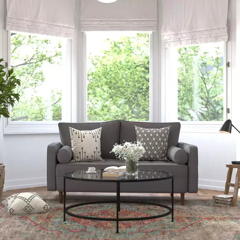 Divanetto Flash Furniture Hudson in Stile Moderno Mid-Century con Rivestimento Trapuntato e Gambe in Legno Massello