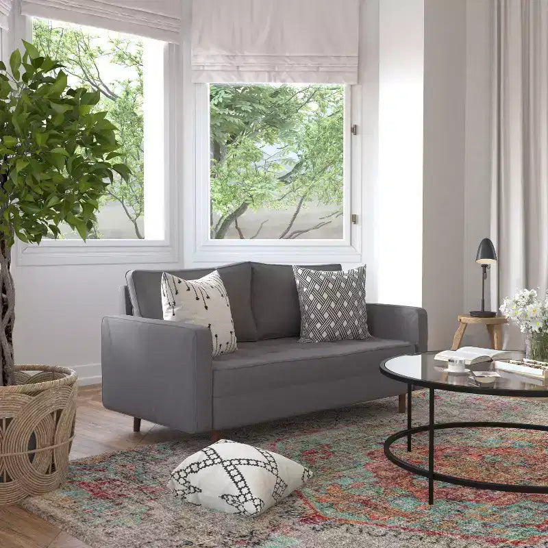 Divanetto Flash Furniture Hudson in Stile Moderno Mid-Century con Rivestimento Trapuntato e Gambe in Legno Massello
