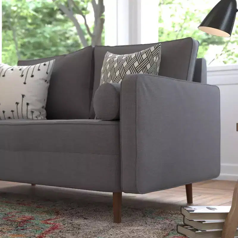 Divanetto Flash Furniture Hudson in Stile Moderno Mid-Century con Rivestimento Trapuntato e Gambe in Legno Massello