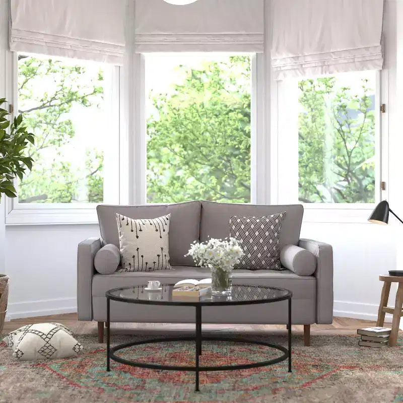 Divanetto Flash Furniture Hudson in Stile Moderno Mid-Century con Rivestimento Trapuntato e Gambe in Legno Massello