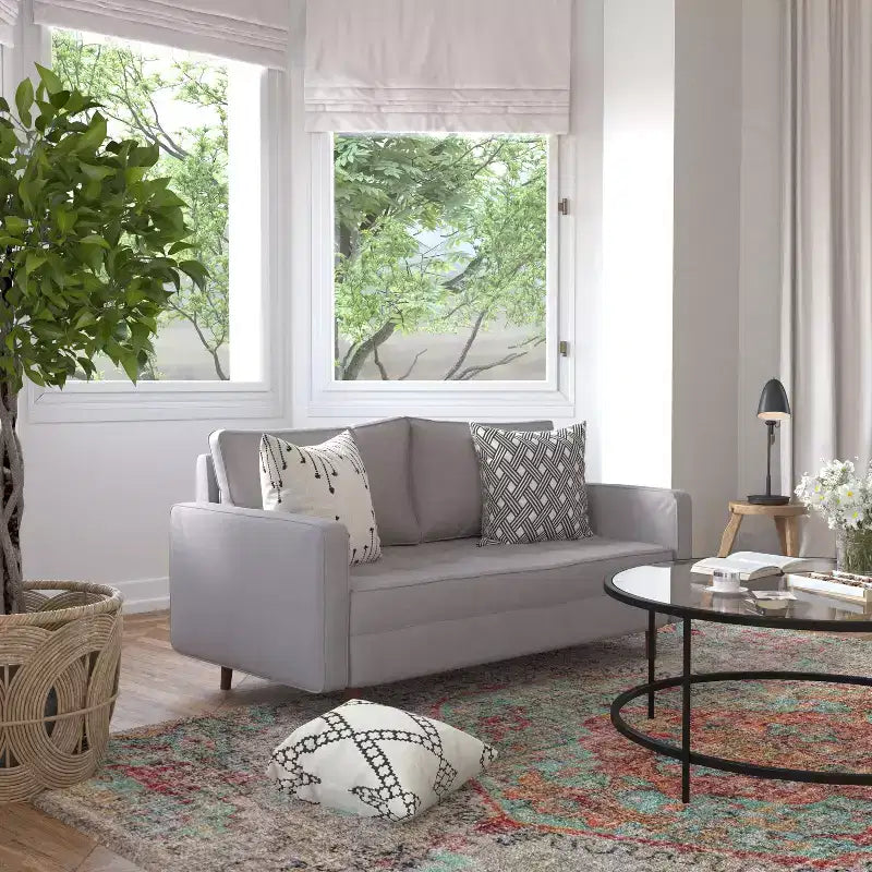 Divanetto Flash Furniture Hudson in Stile Moderno Mid-Century con Rivestimento Trapuntato e Gambe in Legno Massello