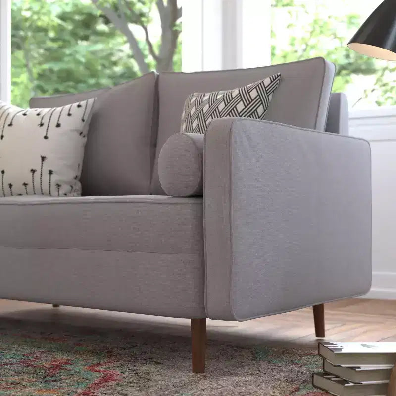 Divanetto Flash Furniture Hudson in Stile Moderno Mid-Century con Rivestimento Trapuntato e Gambe in Legno Massello