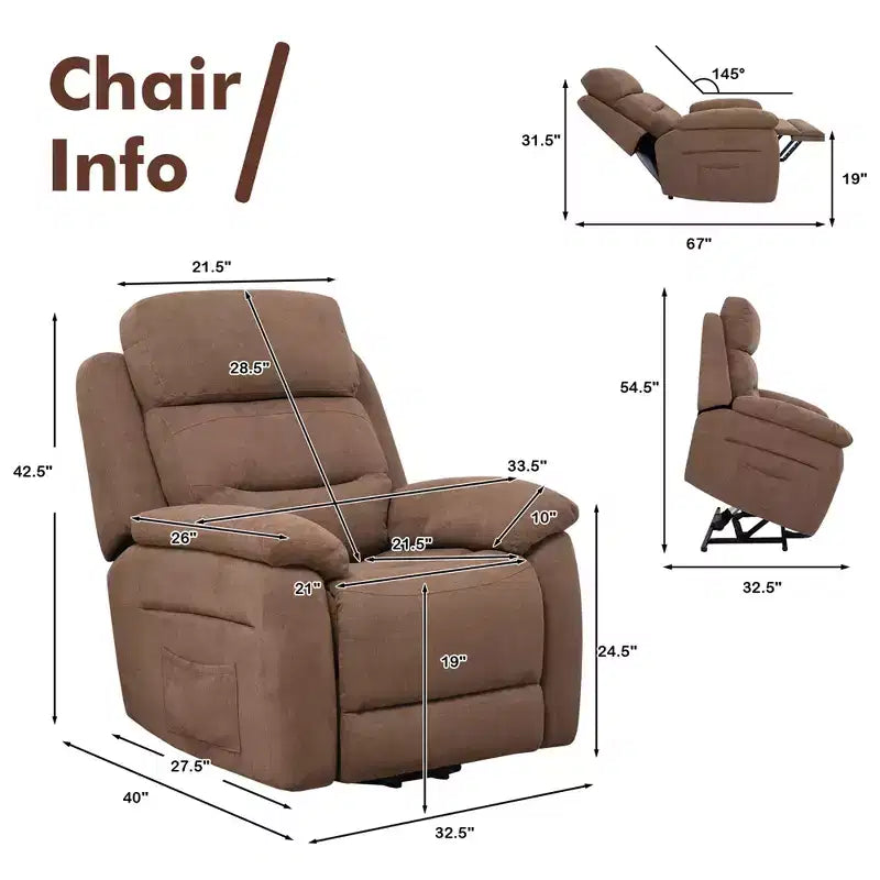 Poltrona reclinabile elettrica Costway per anziani con tasca laterale e telecomando Grigio/Marrone