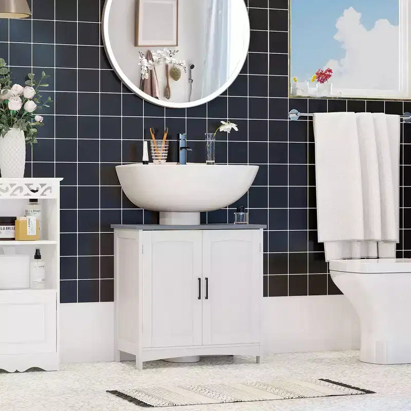 kleankin Mobiletto Sottolavello a Colonna con Doppia Anta, Mobile Bagno Moderno, Armadietto Contenitore con Ripiani Regolabili, Bianco