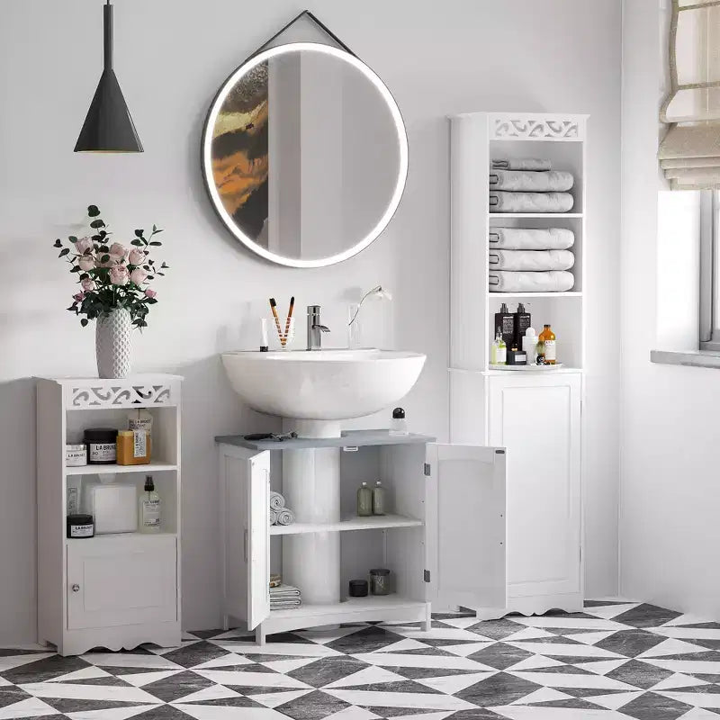 kleankin Mobiletto Sottolavello a Colonna con Doppia Anta, Mobile Bagno Moderno, Armadietto Contenitore con Ripiani Regolabili, Bianco