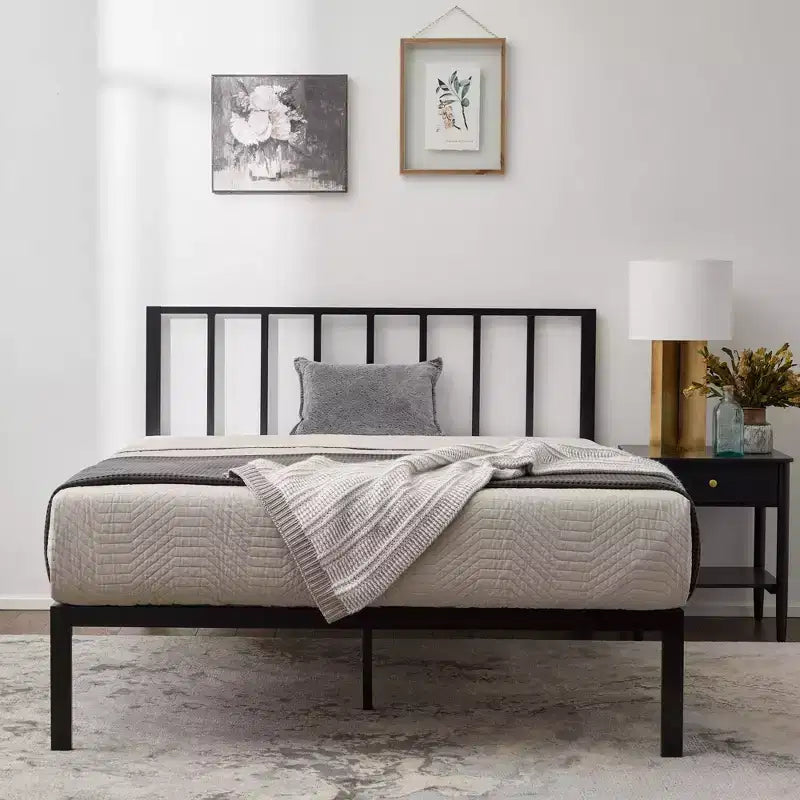 Lori Metal Platform Bed with Vertical Bar Headboard - Brookside Home