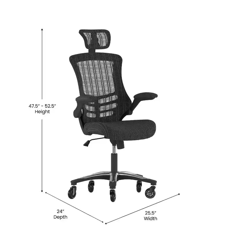 Sedia da Ufficio Direzionale Ergonomica Girevole Flash Furniture Kelista, con Schienale Alto in Rete Nera, Braccioli Ribaltabili e Rotelle Trasparenti