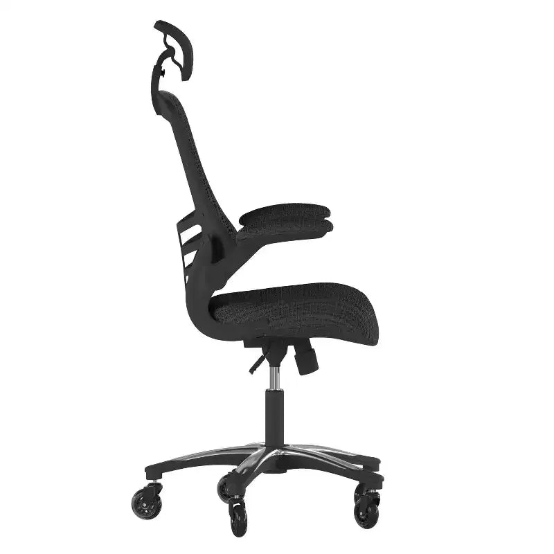 Sedia da Ufficio Direzionale Ergonomica Girevole Flash Furniture Kelista, con Schienale Alto in Rete Nera, Braccioli Ribaltabili e Rotelle Trasparenti
