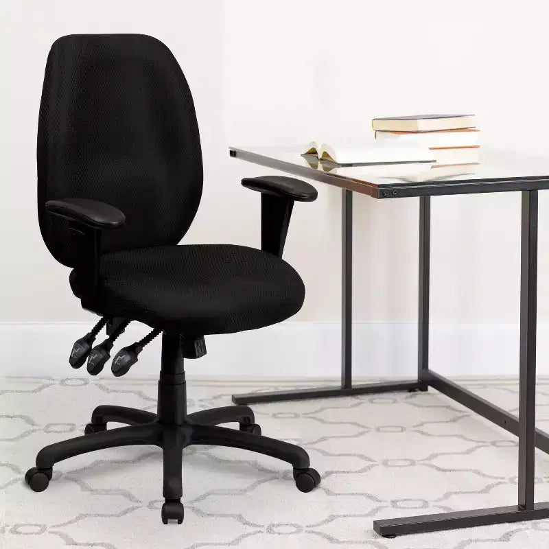 Sedia da ufficio girevole ergonomica con schienale alto e braccioli regolabili in tessuto Emma and Oliver a 3 leve