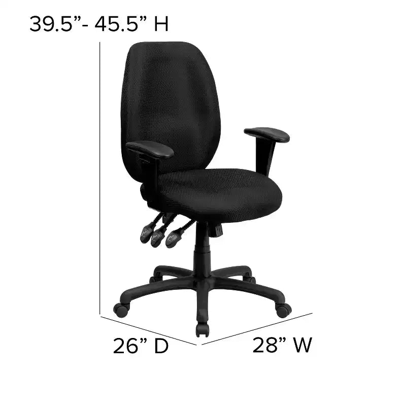 Sedia da ufficio girevole ergonomica con schienale alto e braccioli regolabili in tessuto Emma and Oliver a 3 leve