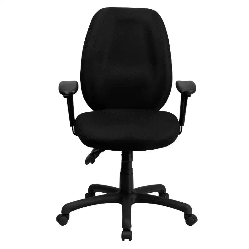 Sedia da ufficio girevole ergonomica con schienale alto e braccioli regolabili in tessuto Emma and Oliver a 3 leve