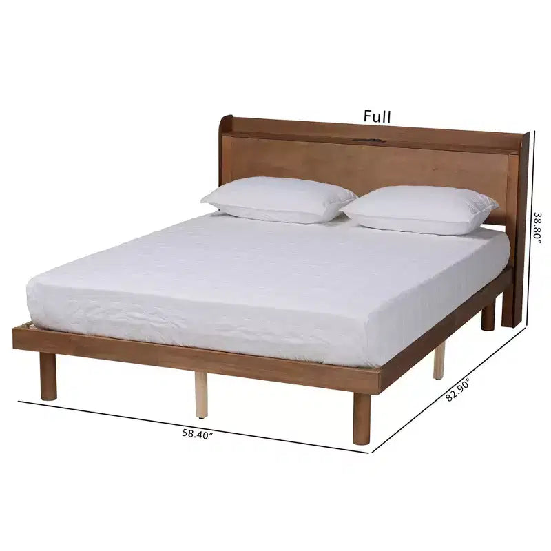 Decker Wood Platform Bed con Stazione di Ricarica Marrone Noce - Baxton Studio