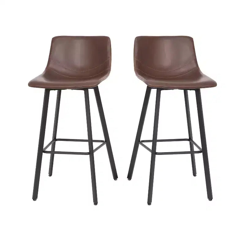 Emma and Oliver Set of Two 30 Modern Upholstered Barstools, Matte Metal Frames and Plastic Floor Glides