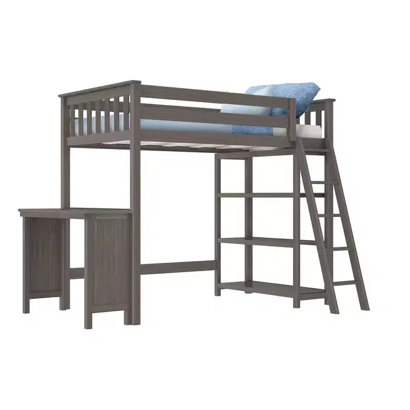 Letto a soppalco Max & Lily, Letto a soppalco alto singolo in legno massello con libreria e scrivania per bambini