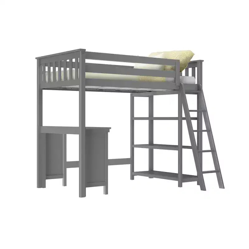 Letto a soppalco Max & Lily, Letto a soppalco alto singolo in legno massello con libreria e scrivania per bambini