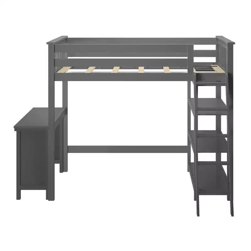 Letto a soppalco Max & Lily, Letto a soppalco alto singolo in legno massello con libreria e scrivania per bambini