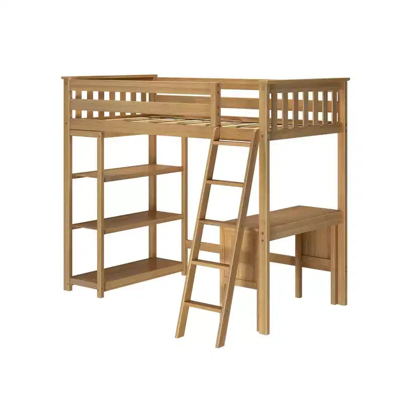 Letto a soppalco Max & Lily, Letto a soppalco alto singolo in legno massello con libreria e scrivania per bambini