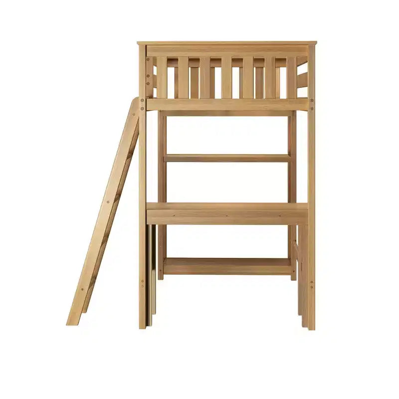 Letto a soppalco Max & Lily, Letto a soppalco alto singolo in legno massello con libreria e scrivania per bambini