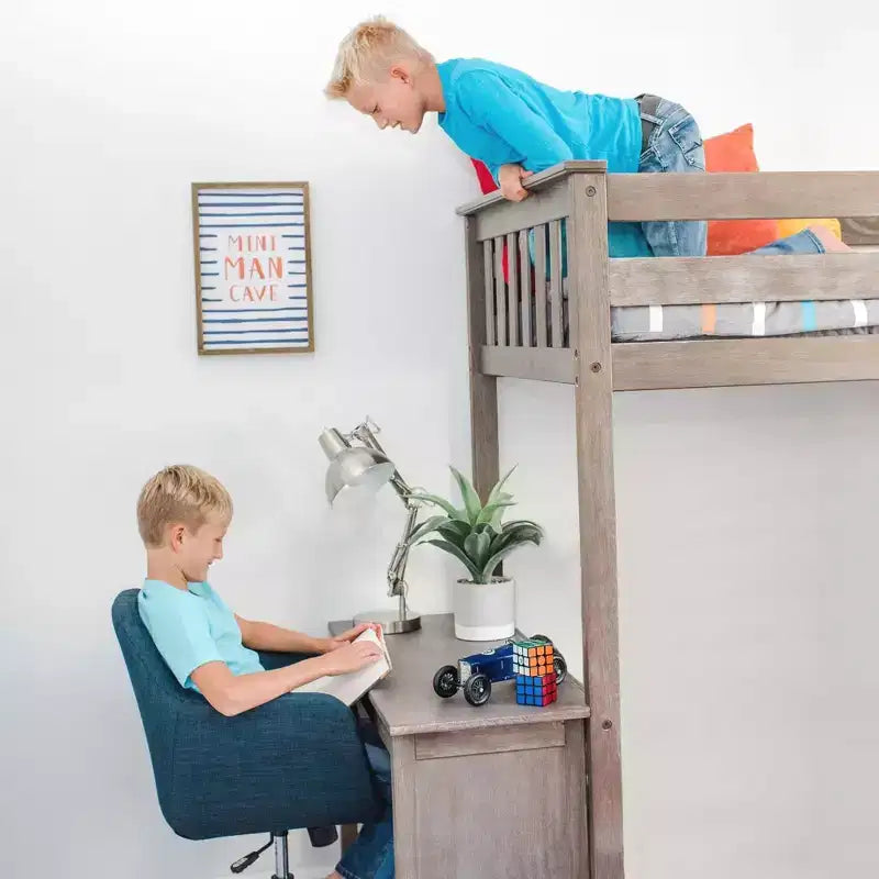 Letto a soppalco Max & Lily, Letto a soppalco alto singolo in legno massello con libreria e scrivania per bambini