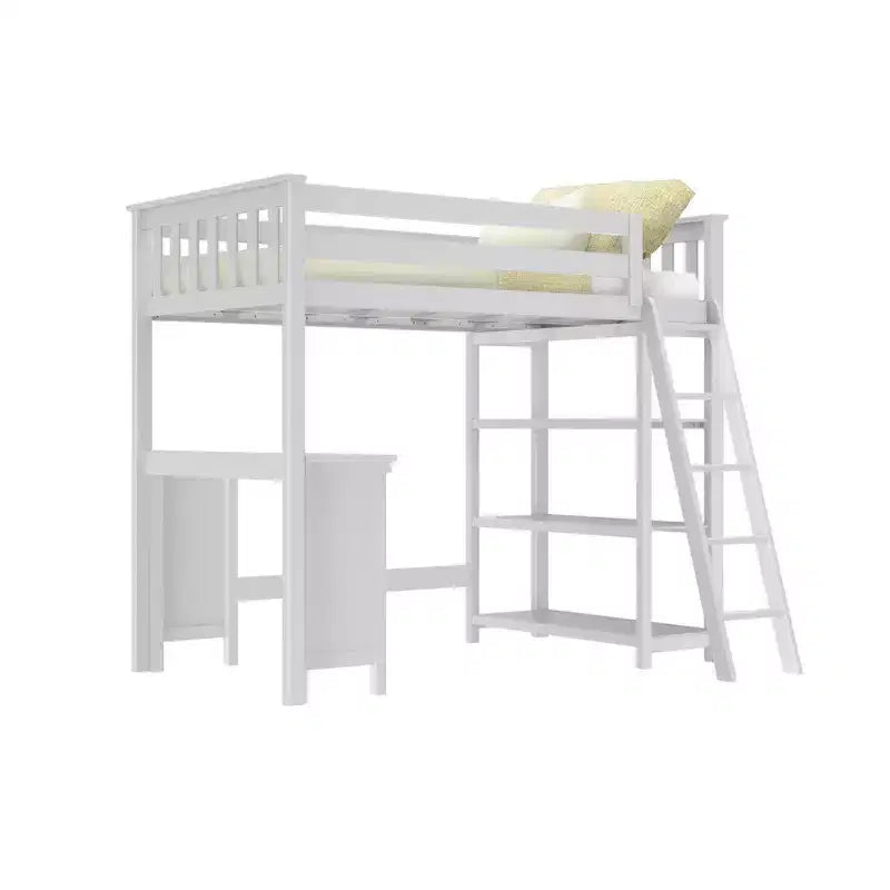 Letto a soppalco Max & Lily, Letto a soppalco alto singolo in legno massello con libreria e scrivania per bambini