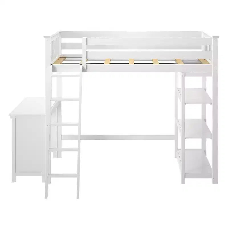 Letto a soppalco Max & Lily, Letto a soppalco alto singolo in legno massello con libreria e scrivania per bambini