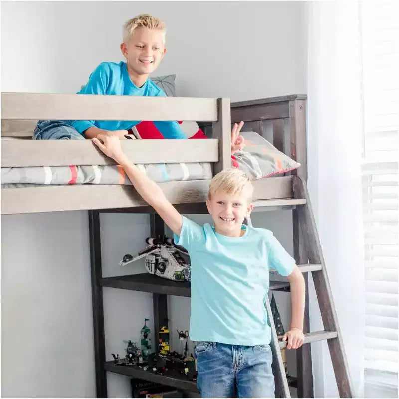 Letto a soppalco Max & Lily, Letto a soppalco alto singolo in legno massello con libreria e scrivania per bambini