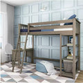 Letto a soppalco Max & Lily, Letto a soppalco alto singolo in legno massello con libreria e scrivania per bambini
