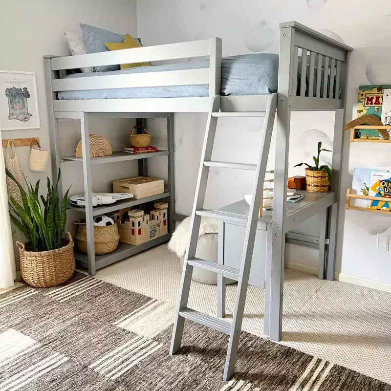 Letto a soppalco Max & Lily, Letto a soppalco alto singolo in legno massello con libreria e scrivania per bambini