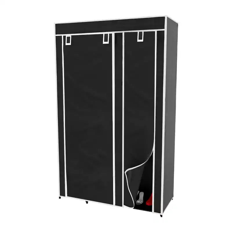 Armadio Portatile - Guardaroba Indipendente con Aste Coperto e 5 Ripiani per Appendere Abiti con Copertura Antipolvere e Telaio in Metallo di Lavish Home (Nero)