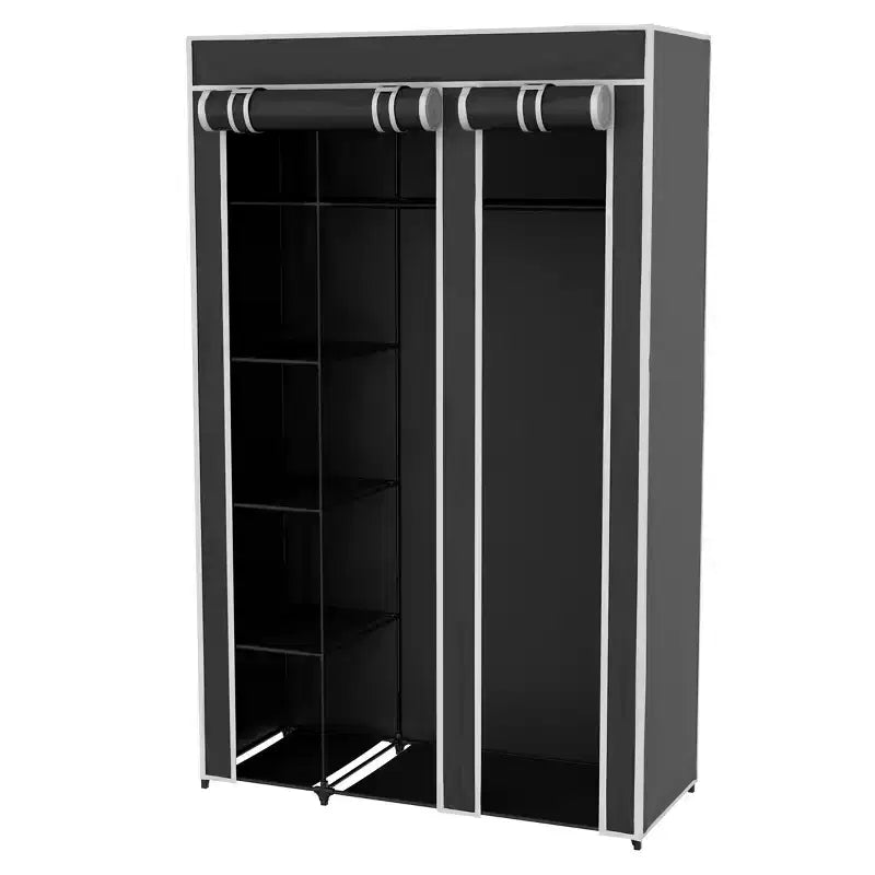 Armadio Portatile - Guardaroba Indipendente con Aste Coperto e 5 Ripiani per Appendere Abiti con Copertura Antipolvere e Telaio in Metallo di Lavish Home (Nero)