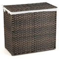 Costway 110L 3-Section Laundry Hamper w/Lid&Handle PE Rattan Clothes Hamper w/Liner Bag