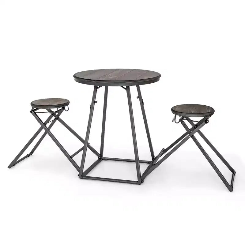Costway Set Tavolo da Bar Rotondo da 3 Pezzi e 2 Sgabelli Pieghevoli con Struttura in Metallo