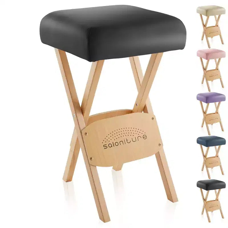 Saloniture Wood Folding Massage Stool with Carrying Case