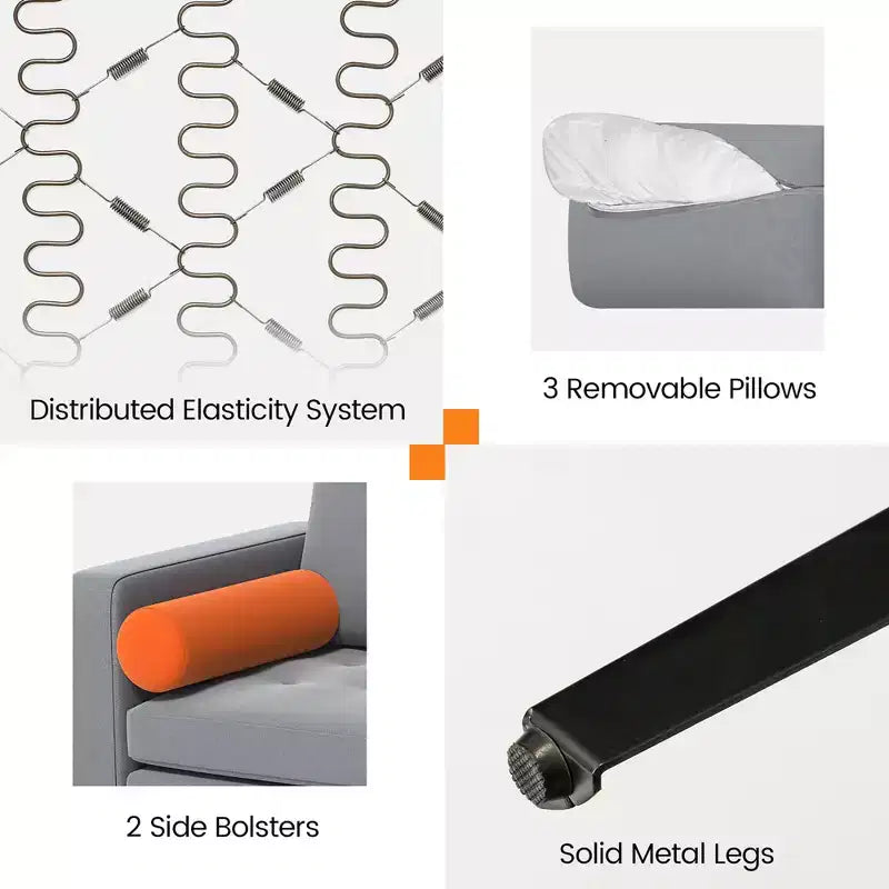 Divano modulare a 3 posti Costway con prese USB e tasca laterale grigio cenere