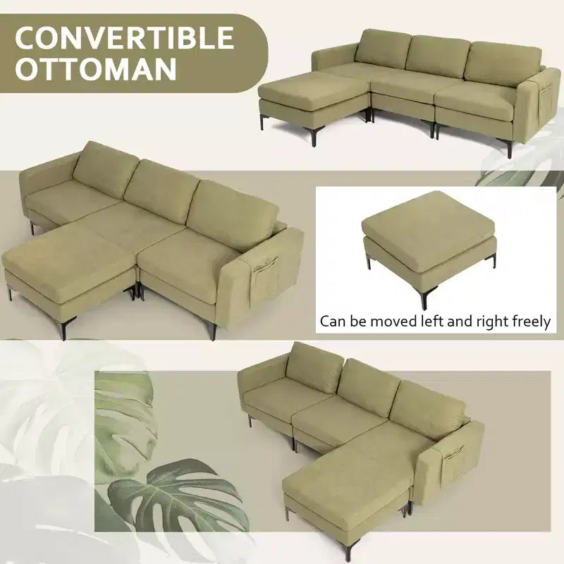 Divano componibile a L a 3 posti Costway con chaise longue reversibile e 2 porte USB