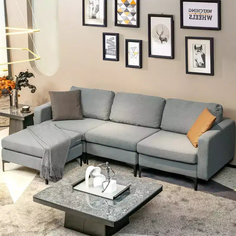 Divano componibile a L a 3 posti Costway con chaise longue reversibile e 2 porte USB