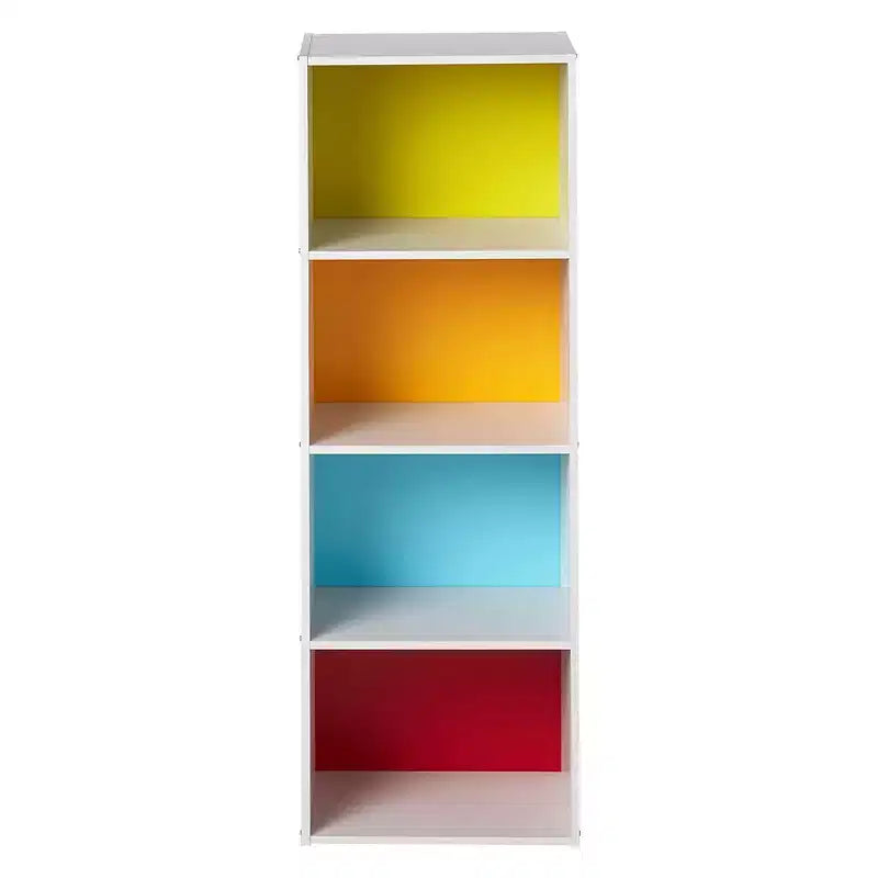 Hodedah Import Scaffale a 4 Ripiani 30 P x 40 L x 119 A cm Soluzione Organizzativa per Soggiorno, Camera da Letto o Ufficio, Bianco e Arcobaleno