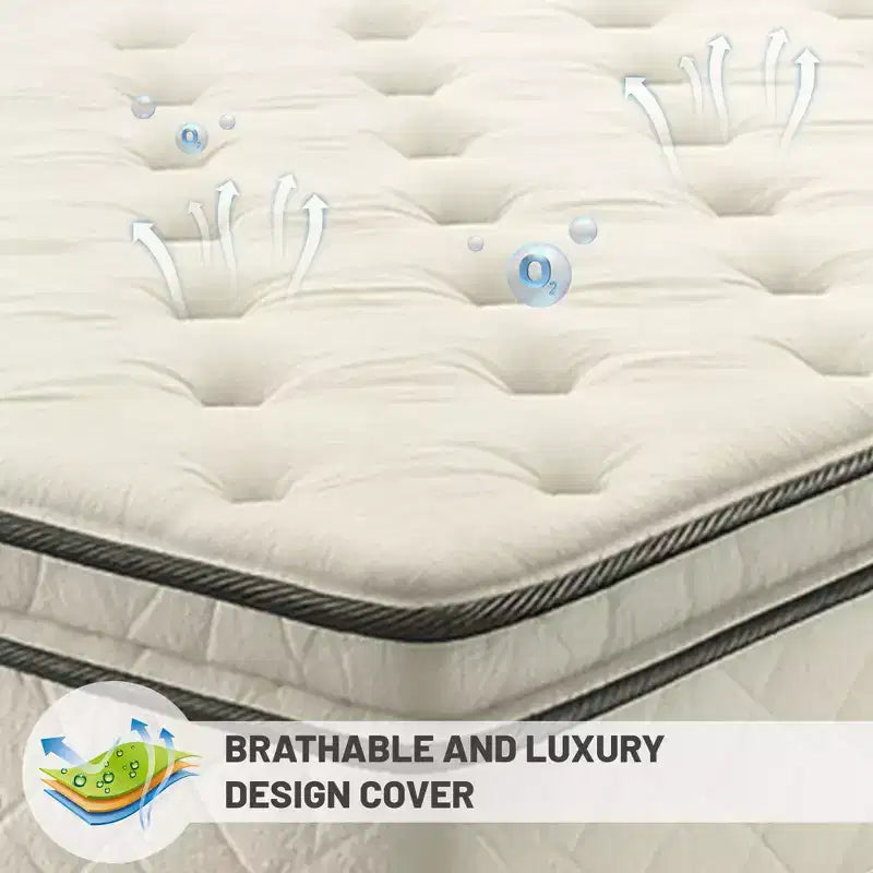 Continental Sleep, Materasso Ibrido a Lato Singolo Pillow Top da 9 Pollici Medio Rigido, Compatibile con Letto Regolabile