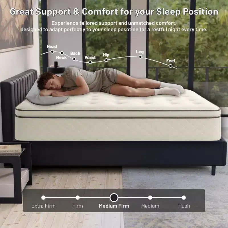 Continental Sleep, Materasso Ibrido a Lato Singolo Pillow Top da 9 Pollici Medio Rigido, Compatibile con Letto Regolabile