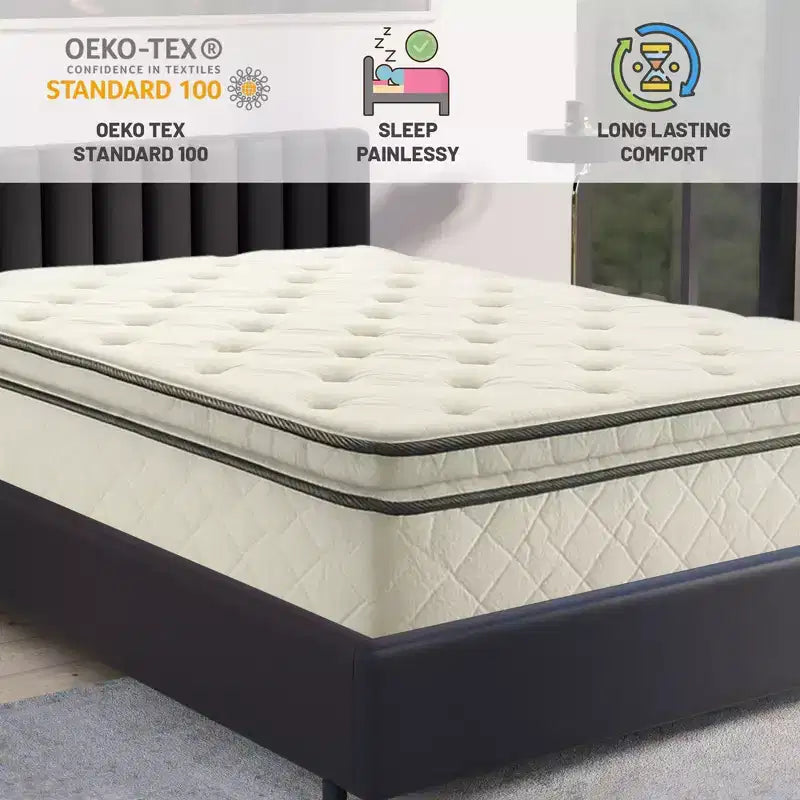 Continental Sleep, Materasso Ibrido a Lato Singolo Pillow Top da 9 Pollici Medio Rigido, Compatibile con Letto Regolabile