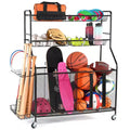 Ball Rack Organizer Holder For Garage - Indoor & Outdoor Large Garage Sports Equipment Organizer With Baskets, Rolling Wheels & Breaks - Homeitusa