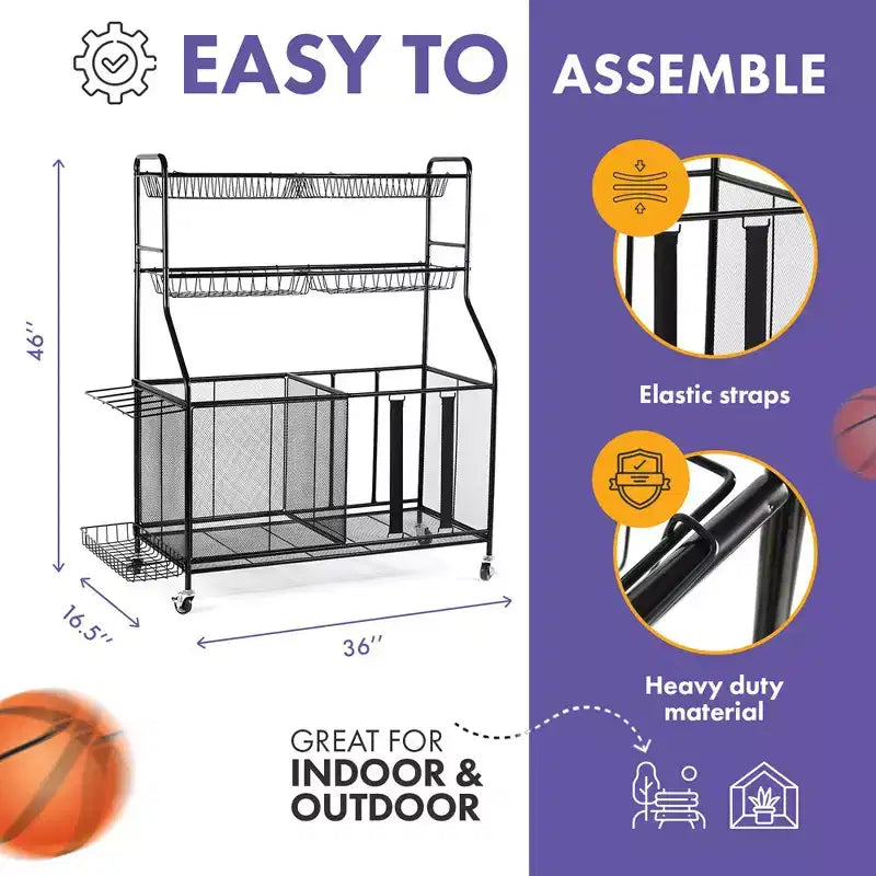 Portaoggetti per palloni da garage - Organizzatore per attrezzature sportive da garage per interni ed esterni con cestini, ruote girevoli e freni - Homeitusa