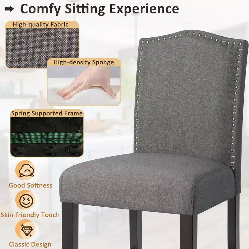 Costway Set di 2 Sgabelli da Bar Imbottiti Sedie Altezza Bancone 63,5 cm con Gambe in Legno di Gomma Grigio/Beige