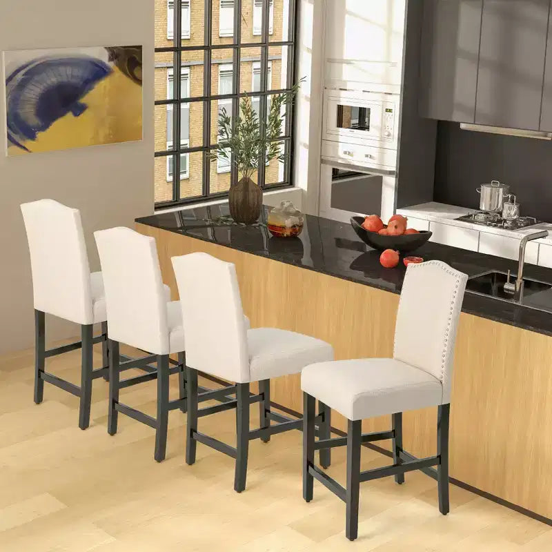 Costway Set di 2 Sgabelli da Bar Imbottiti Sedie Altezza Bancone 63,5 cm con Gambe in Legno di Gomma Grigio/Beige