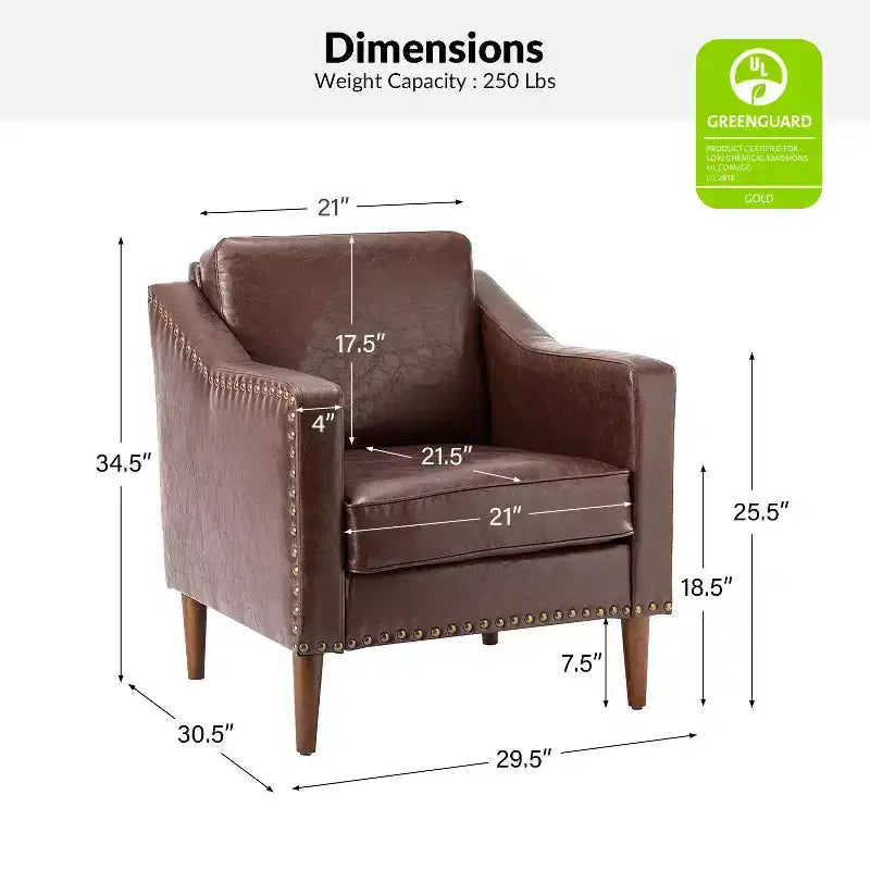 Poltrona Bonita in Pelle Vegana Transizionale con Cuscino Seduta Sfoderabile e Borchie | ART OF LIVING DESIGNS