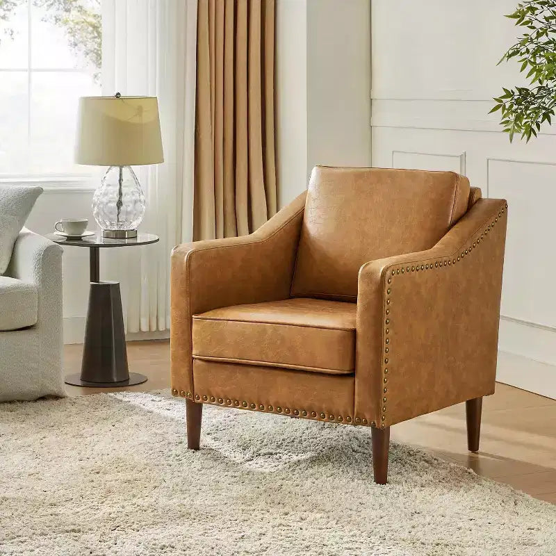 Poltrona Bonita in Pelle Vegana Transizionale con Cuscino Seduta Sfoderabile e Borchie | ART OF LIVING DESIGNS