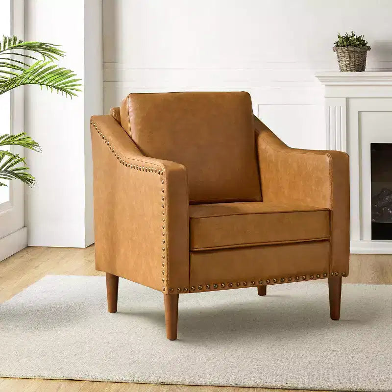 Poltrona Bonita in Pelle Vegana Transizionale con Cuscino Seduta Sfoderabile e Borchie | ART OF LIVING DESIGNS
