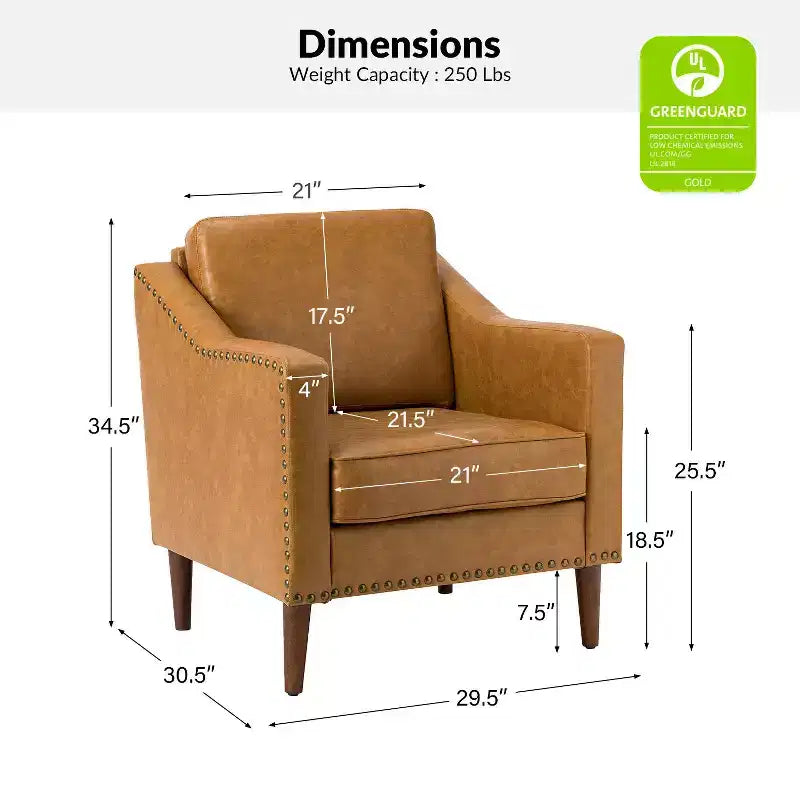 Poltrona Bonita in Pelle Vegana Transizionale con Cuscino Seduta Sfoderabile e Borchie | ART OF LIVING DESIGNS